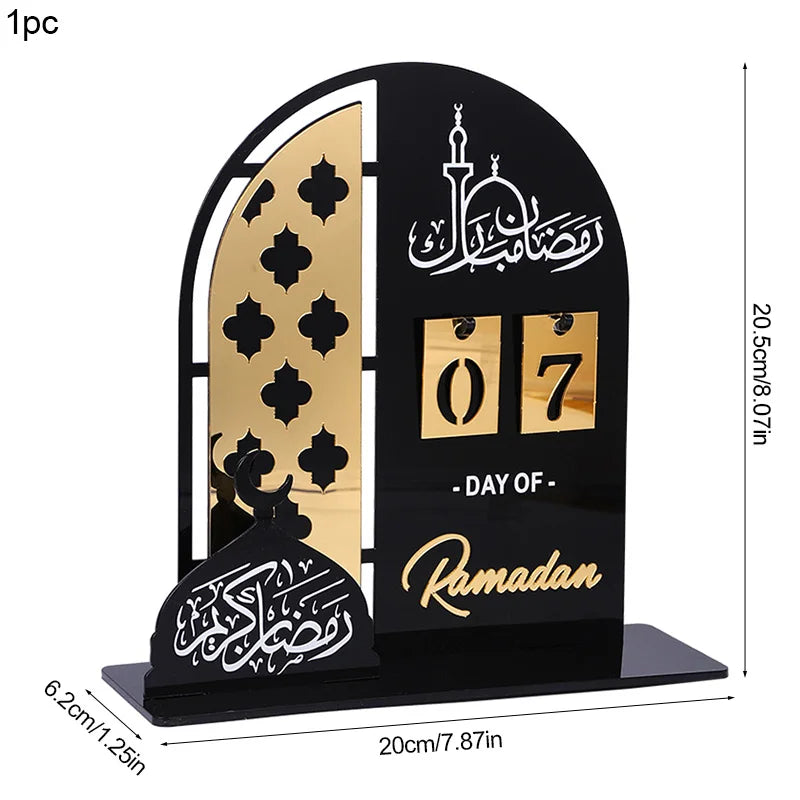Black Gold Ramadan Countdown Calendar Gift Day Of Acrylic Ramadan Calendar Ornament With Replacing Number 2025 Eid Mubarak Decor