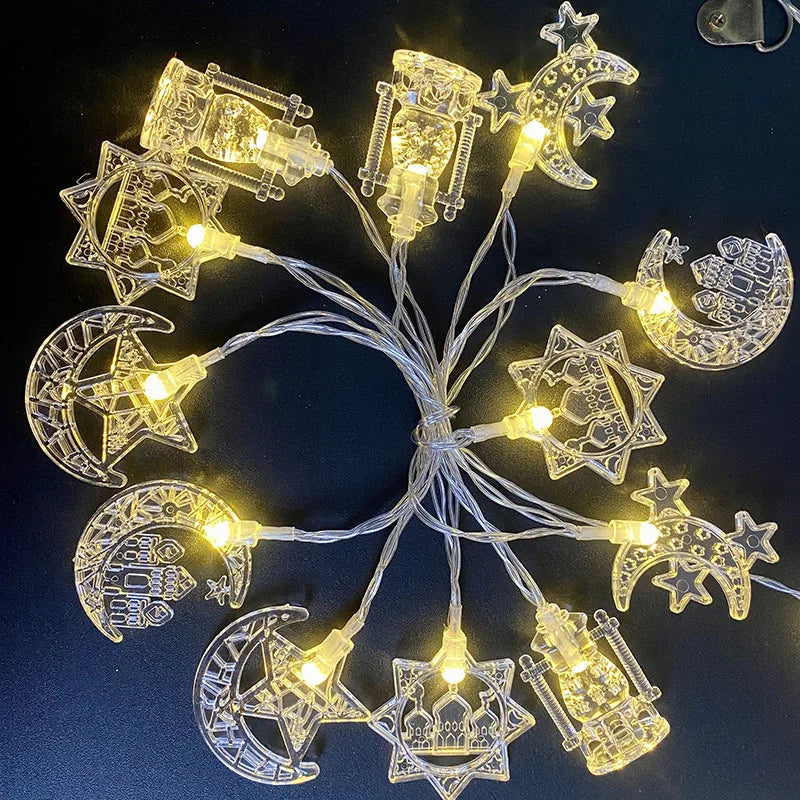 1.5M 10LED EID Mubarak LED String Lights Islam Muslim Festival Party Moon Star Castle Lantern Ramadan Home Decoration 2026 New