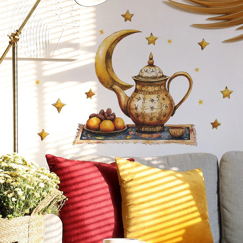 Ramadan Party Decorations Wall Stickers Islamic Muslim Party Background Decals Stickers Eid Mubarak Moon Star Decorationsرمضان