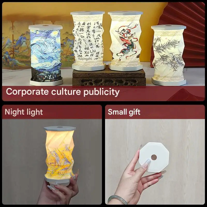 Mini Paper Lantern Night Light USB Charging Portable Foldable Book Lamp Bedroom Bedside Decor nightlight LED Table Light Gifts