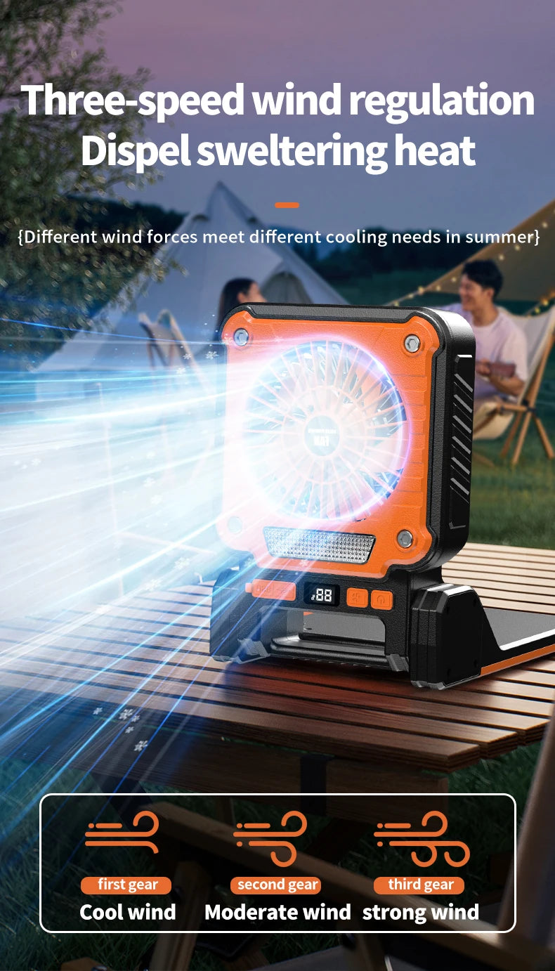 Outdoor Solar Fan Light 8 Hours Battery Foldable Tent Lantern Portable Multifunctional Camping Light Cross Border New