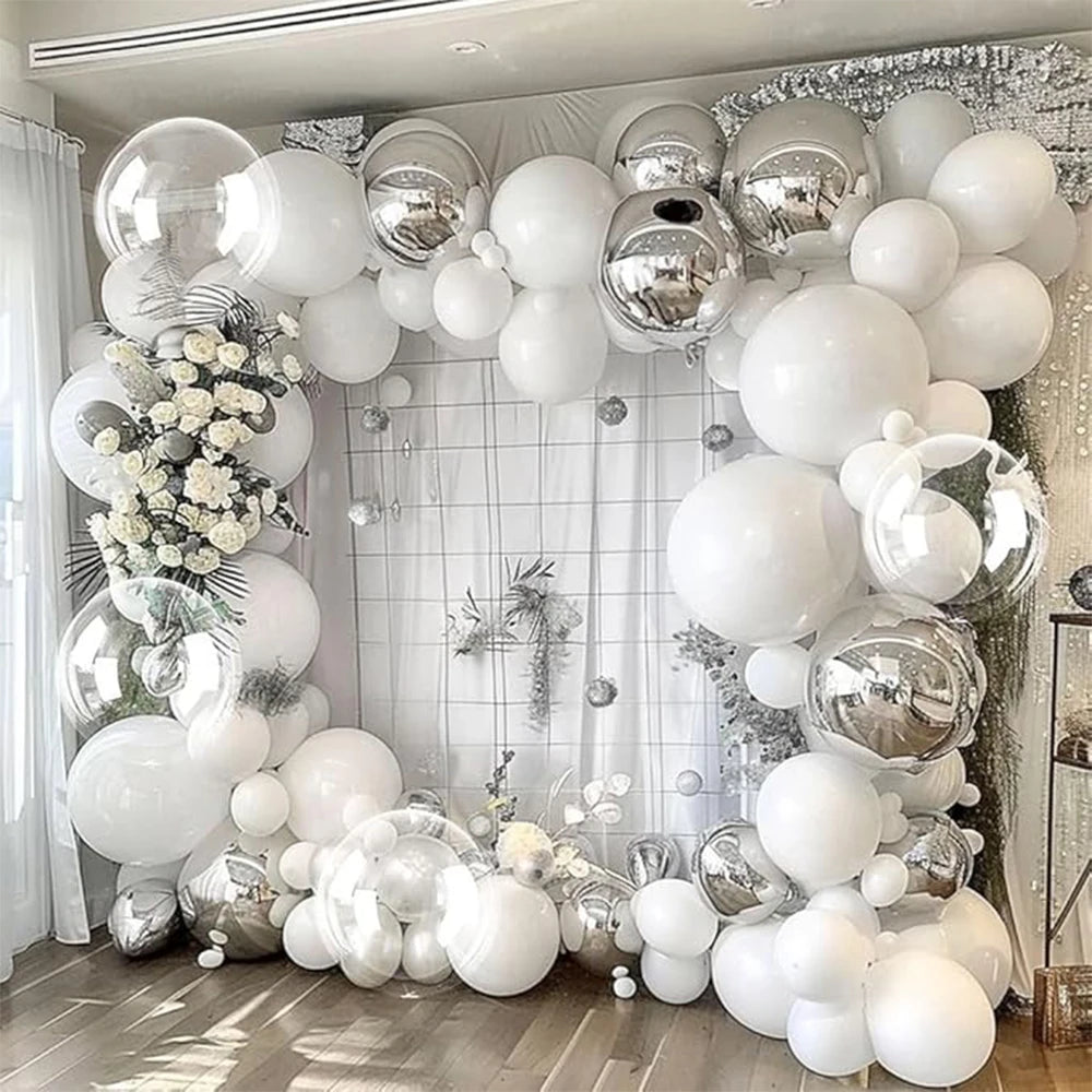 90pcs White Silver Balloon Garland Silver Balloon White Pearl balloon Arch Kit for Baby Shower Birthday Wedding Party Decor