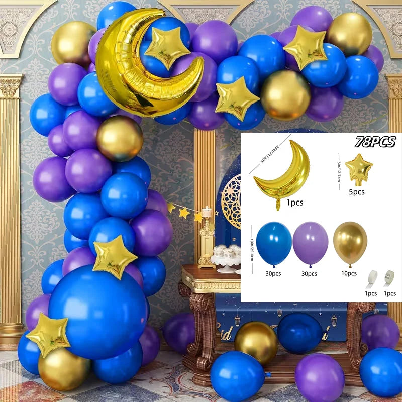 78pcs Eid Mubarak Balloons Background Ramadan Kareem Decoration Ramadan Mubarak Islamic Muslim Happy Eid Festival Party Supplies