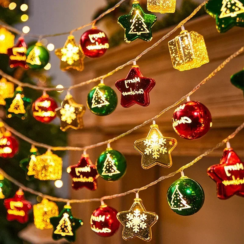 2025 Candy Cane Christmas Lights Santa Claus Snowman Lamp Xmas Tree String Hanging Ornaments Merry Christmas Decor