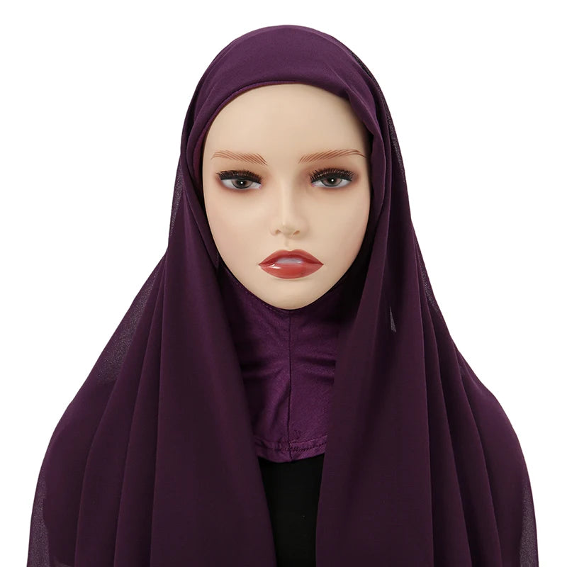 Instant Hijabs Cap with Neck Cover Ready to Wear Scarves Chiffon Hijab For Woman Veil Muslim Islamic Scarf For Women's Headscarf