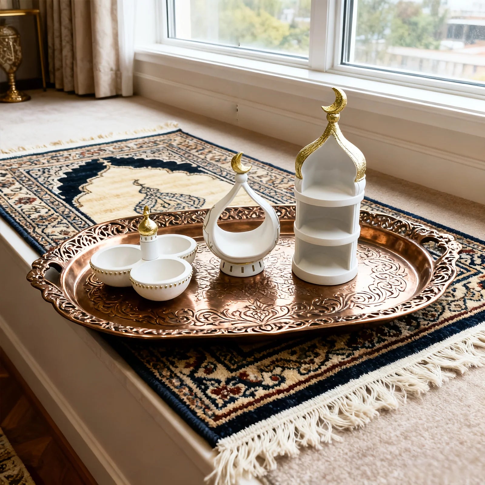 Islamic Ramadan Decor Set - Prayer Table & Shelf Ornaments Featuring Blessing Symbols Resin Material Muslim Home Decor