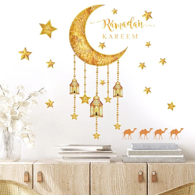 Eid Mubarak Window Sticker 2025 Ramadan Kareem Wall Sticker Muslim Islamic Festival Party Decoration Supplie Electrostatic Decal