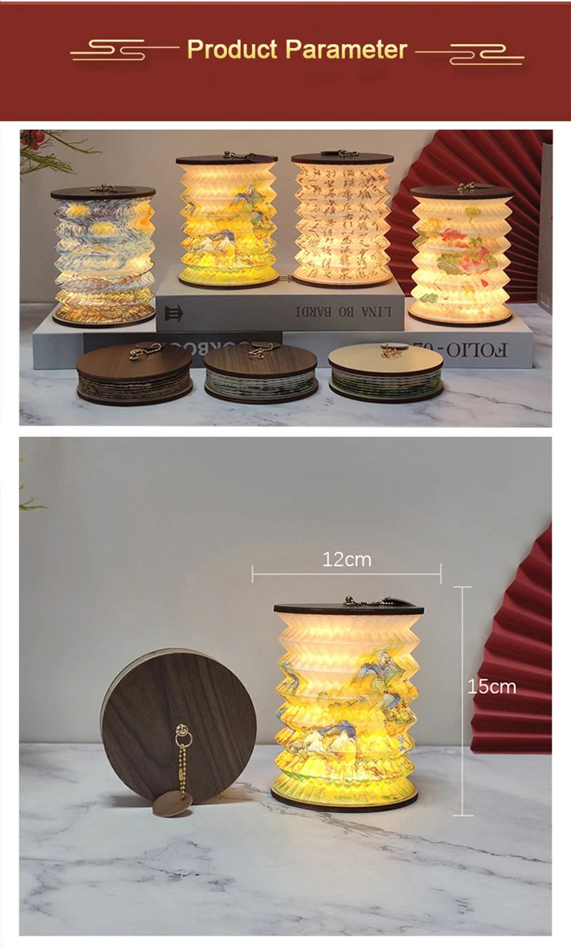 Lantern Night Light USB Portable Foldable Book Lamp Creative Gift For Bedroom Study Room Japanese-Style Decor LED Table Light