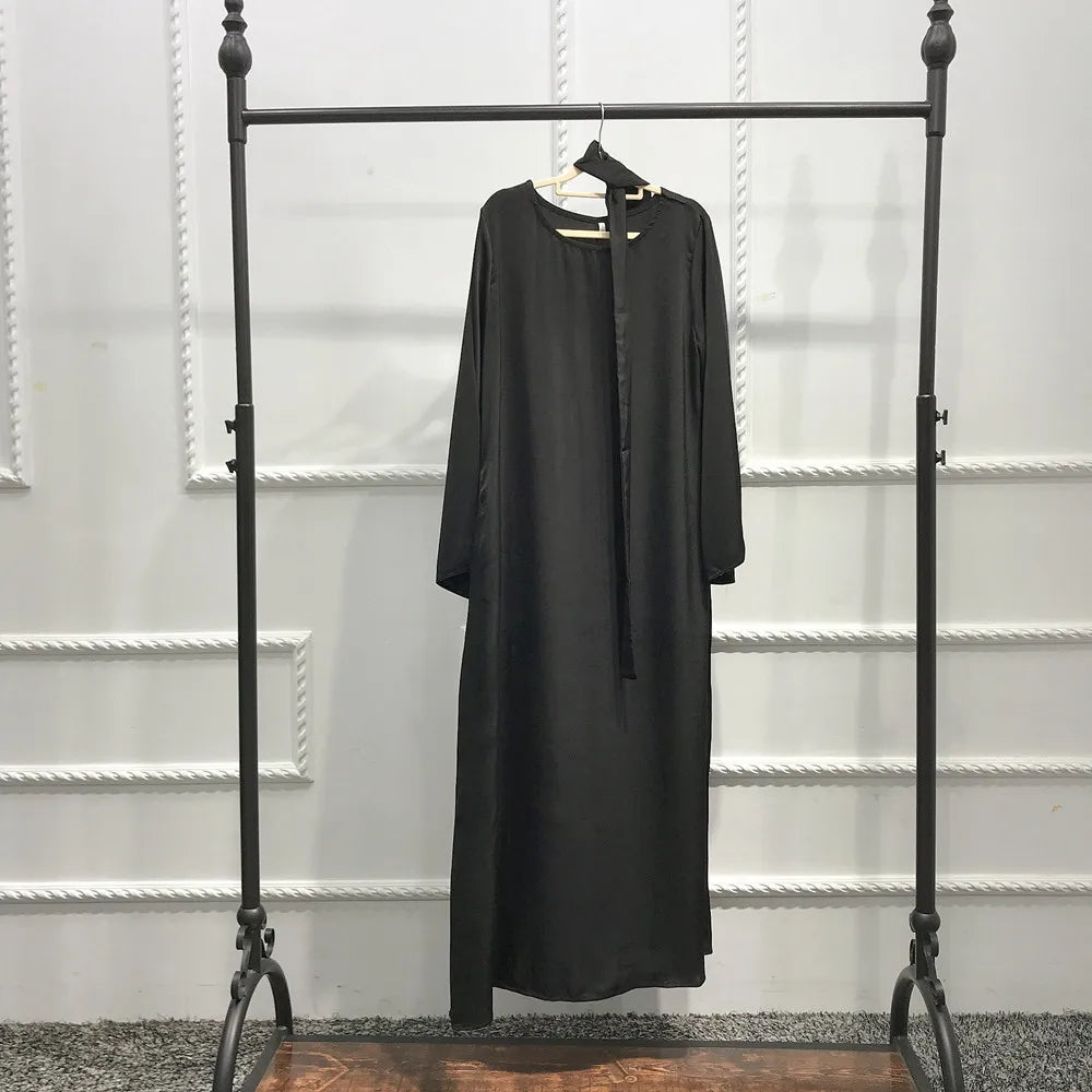 Fashion Sliky Djellaba Muslim Dress Dubai Full Length Flare Sleeved Soft Abaya Dubai Turkey Muslim Islam Robe WY921