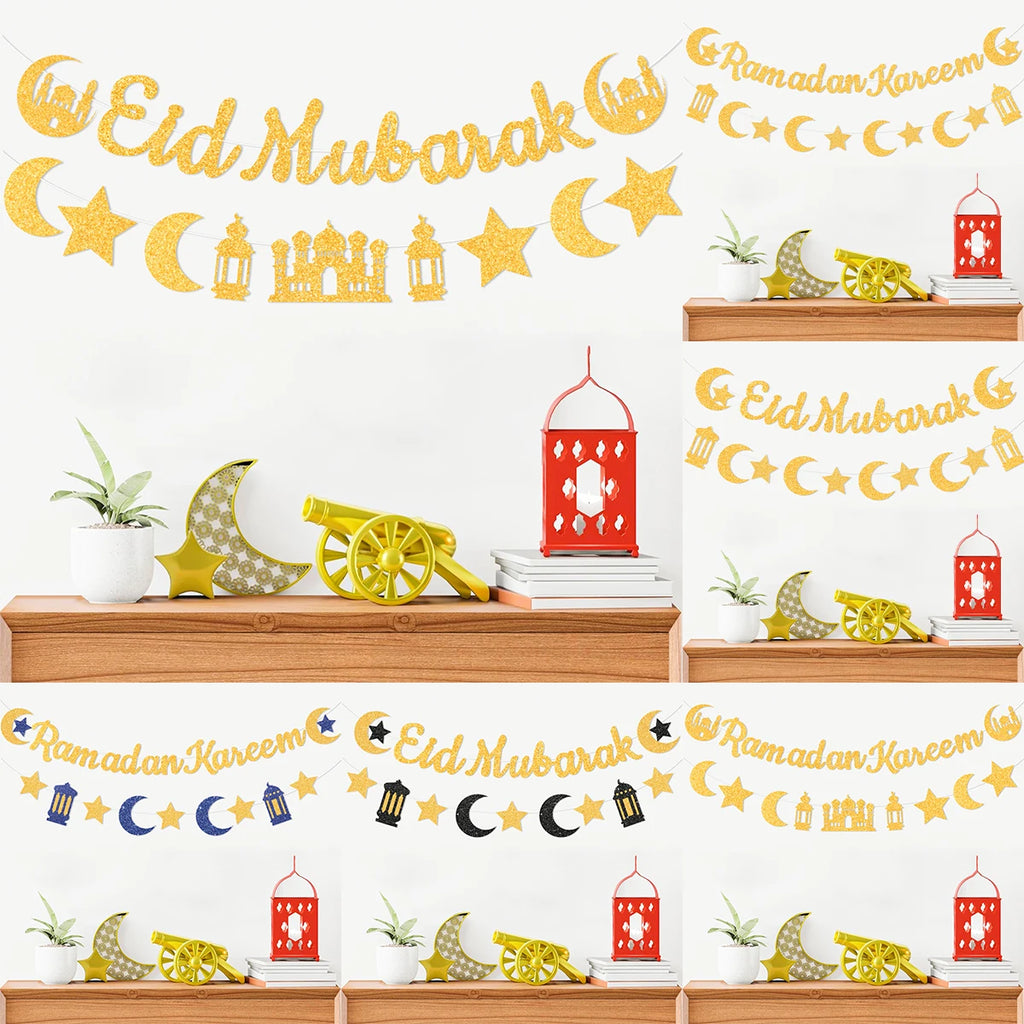 Eid Mubarak Ramadan kareem Banner Pull The Flag Eid Ramadan Decor For Home 2025 Ramadan Muslim Islamic Party Decor Supplies