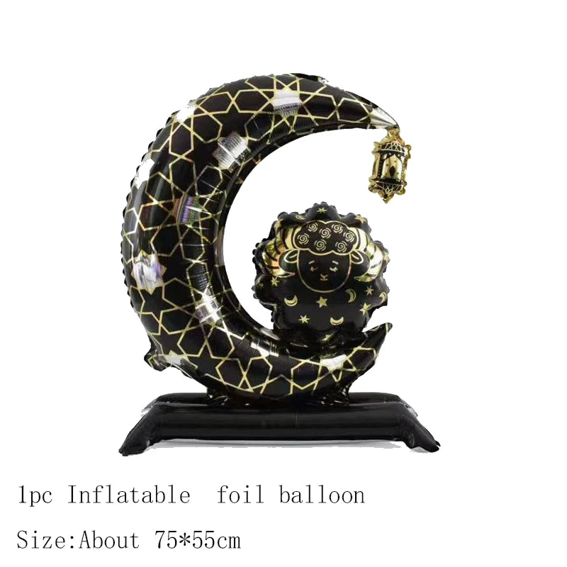 Eid Mubarak Round Star Moon Foil Balloon Ramadan Kareem Islamic Muslims Umrah Mubarak  Eid al Fitr Festival Party Decor Supplies