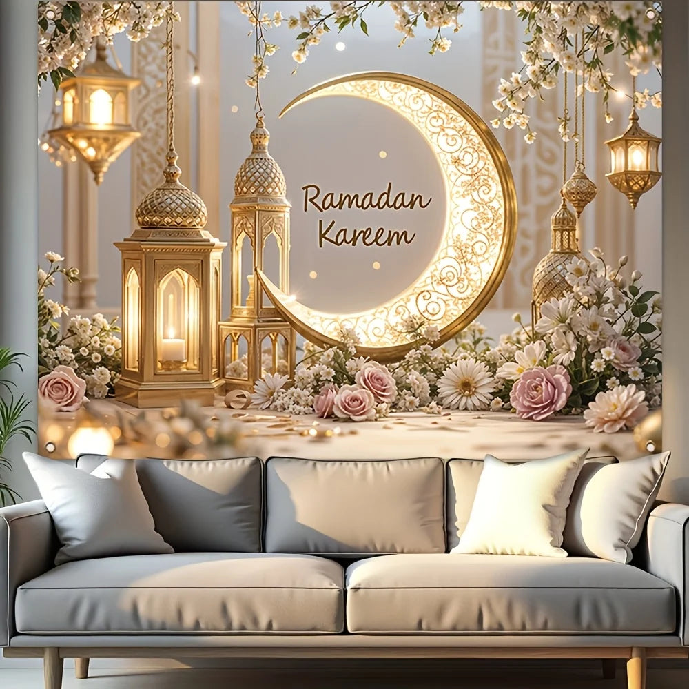 Elegant Ramadhan mural banner, durable wall decoration for room and party, festive home decor for New Year and Eid celebrations