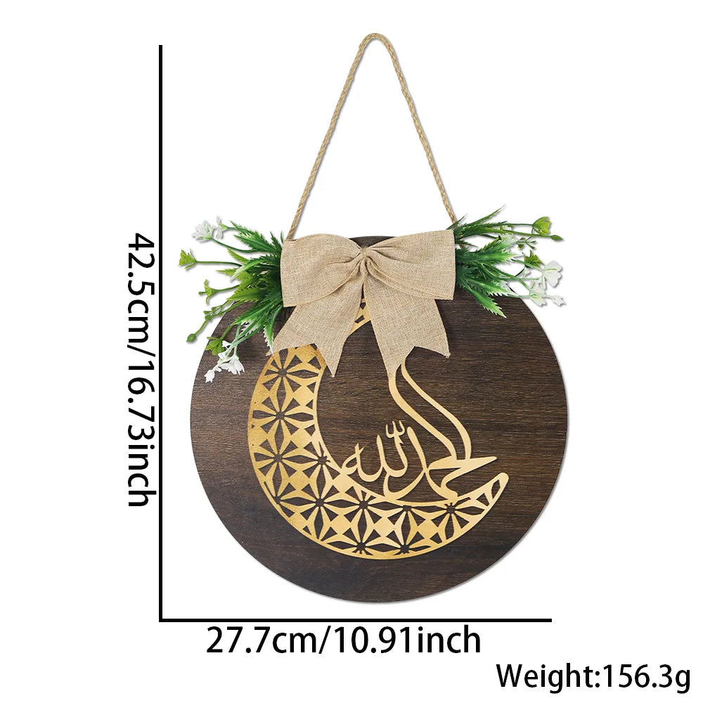 Elegant Ramadan Kareem Wreath Wooden Sign Eid Mubarak Door Hanger Plaque Wall Door Islam Eid Mubarak Muslim Home Window Decor