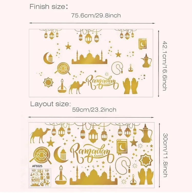 Eid Mubarak Window Stickers Kareem Ramadan Decoration 2025 For Home Islamic Muslim Party Decor Mubarak Ramadan Wall Sticker Gift