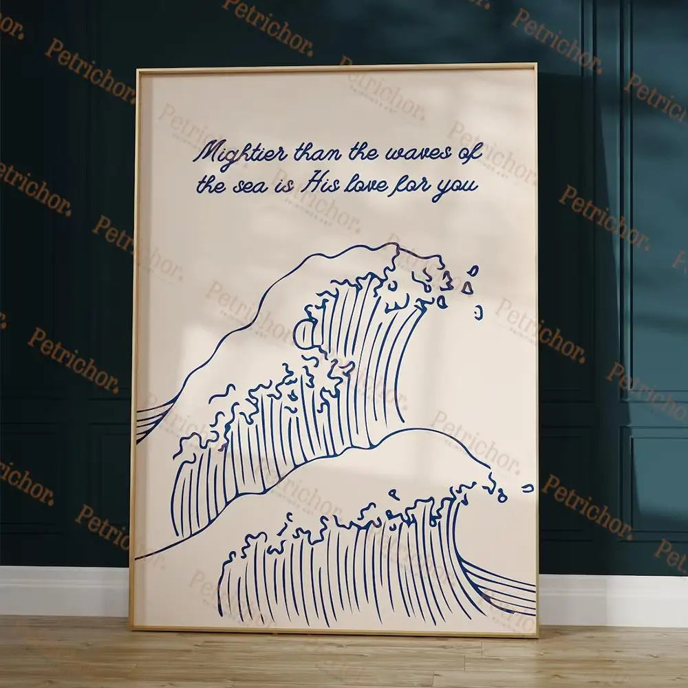 Mightier Than The Waves Bible Scripture Christian Wall Art Prints Canvas Painting Poster Pictures For Living Room Home Decor