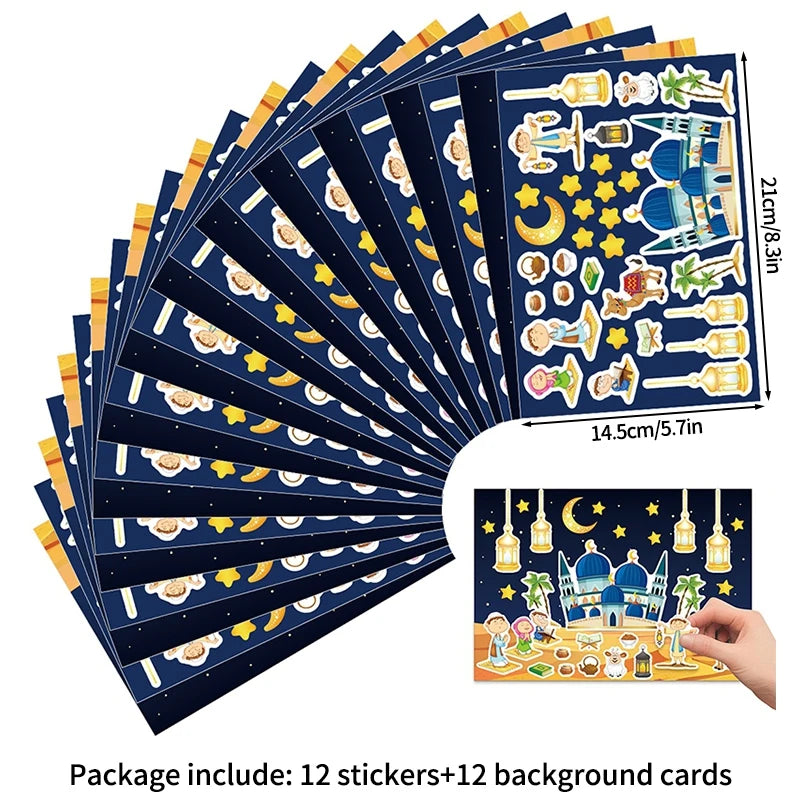 Eid Mubarak DIY Craft Kit Ramadan Kareem Hanging Swirls Garland Decor DIY Mosque Scene Stickers Eid Al-fitr Party Supplies