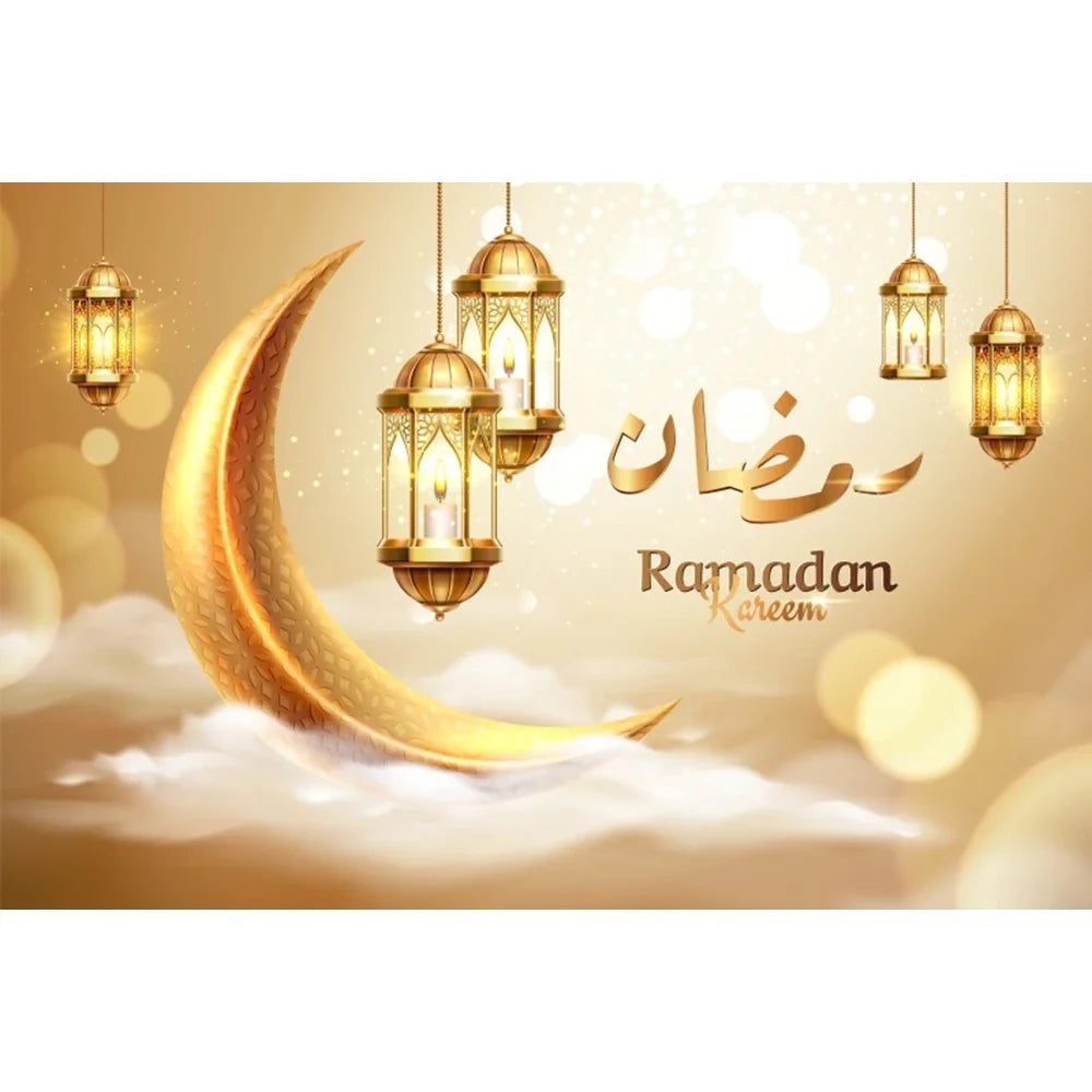 Eid Mubarak Backdrop Ramadan Kareem Islam Mosque Muslim Moon Lantern Eid Al-fitr Family Party Decor Banner Photo Background