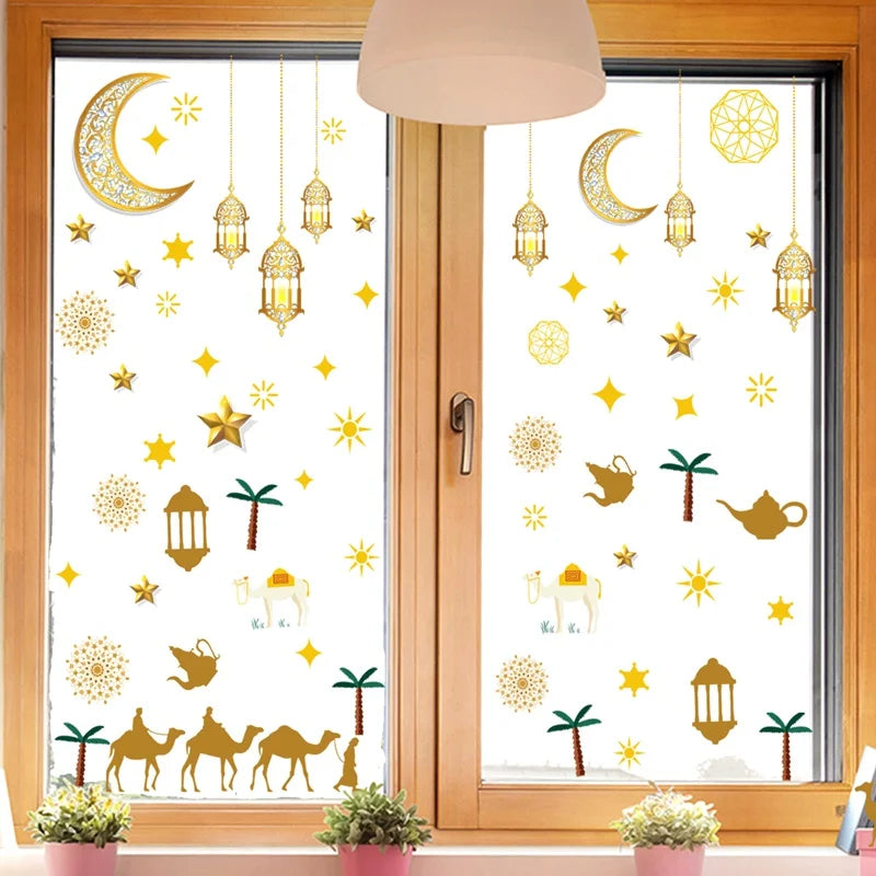 Eid Mubarak Window Stickers Ramadan Decorations for Home Islamic Muslim Party Decor Eid Al Adha Diy Wall Stickers Ramadan Kareem