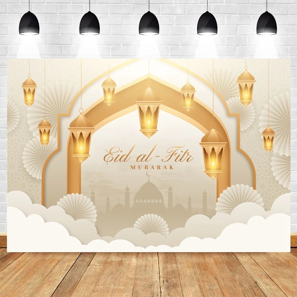 Ramadan Kareem Backdrop Eid Mubarak Party Lantern Flower Moon Islamic Family Party Photography Background Decor Banner Poster