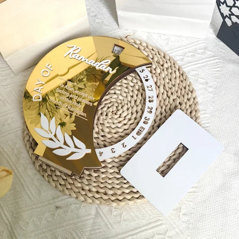 Rotatable Ramadan Countdown Advent Calendar with Base Eid Mubarak Table Ornament Islamic Muslim Party Decoration Kids Gift