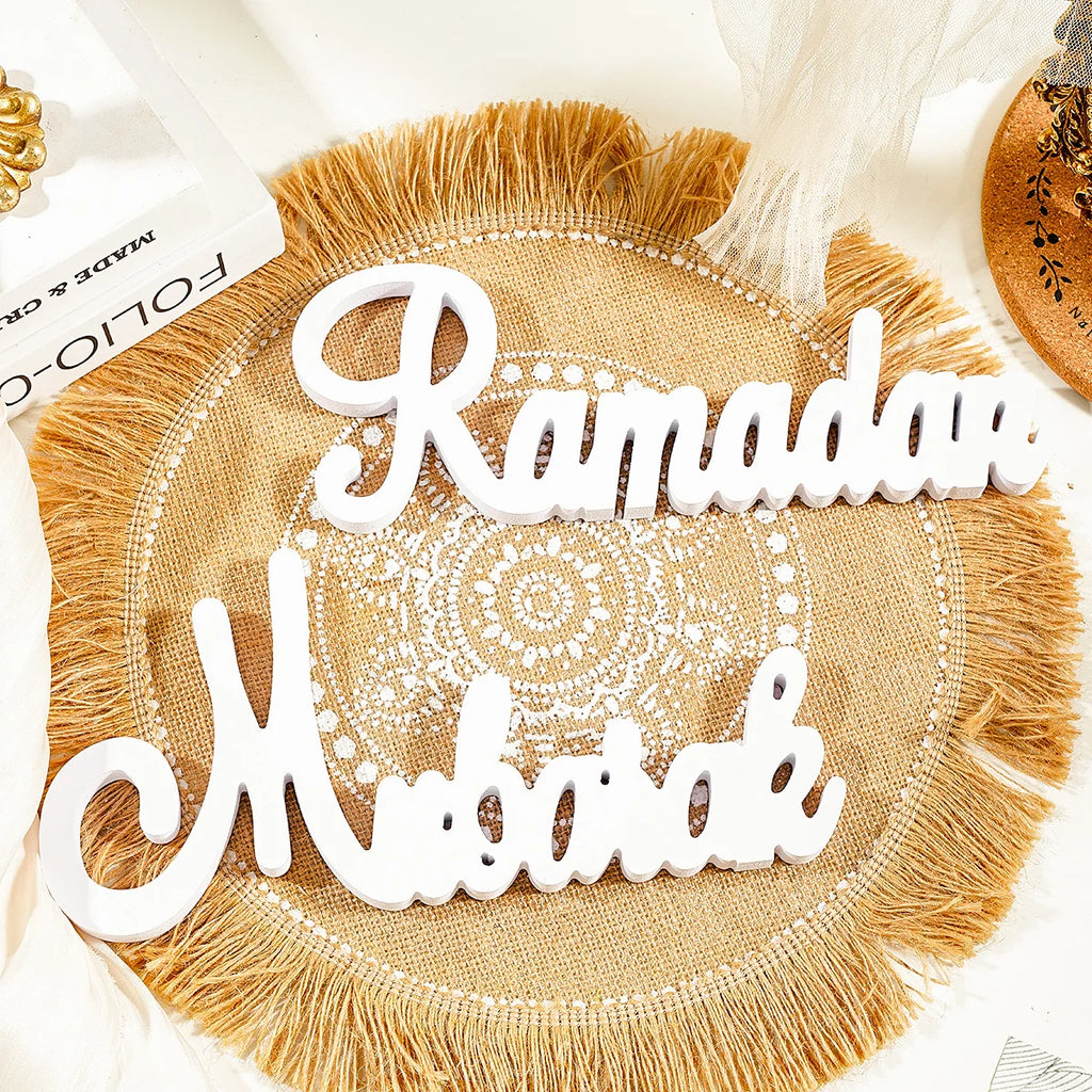1PC, a creative and simple white snowflake board material mubarak and Ramada letter decorative item