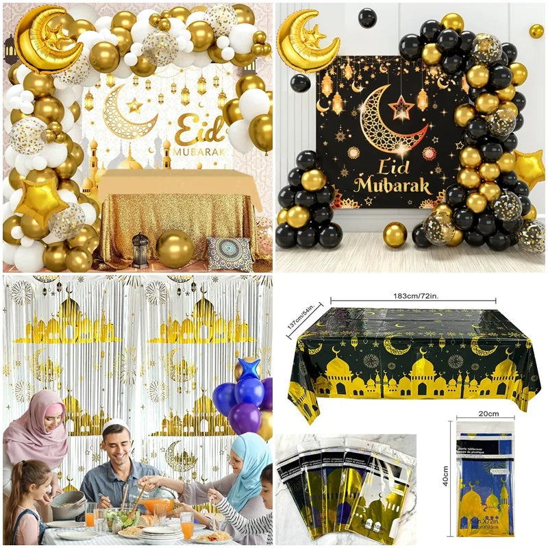 Eid Mubarak Party Decorations Mubarak Moon Star Foil Balloon Ramadan Dinner Table Decor  Islamic Party tablecloth Supplies