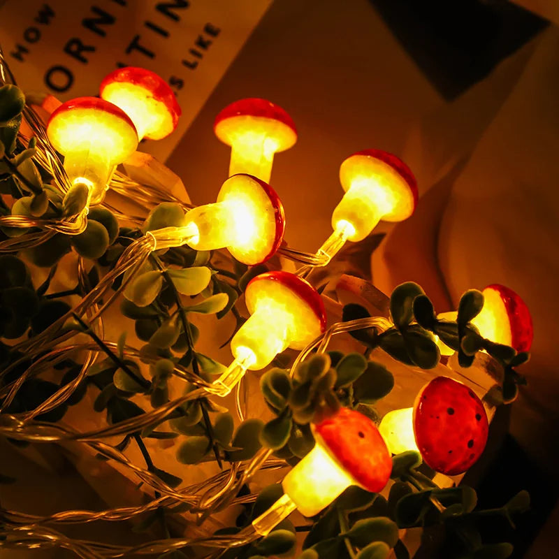 2025 Holiday Mushroom Led String Lights Indoor Room Decoration Battery Navidad Lights Party USB Warm Light Lovely 411
