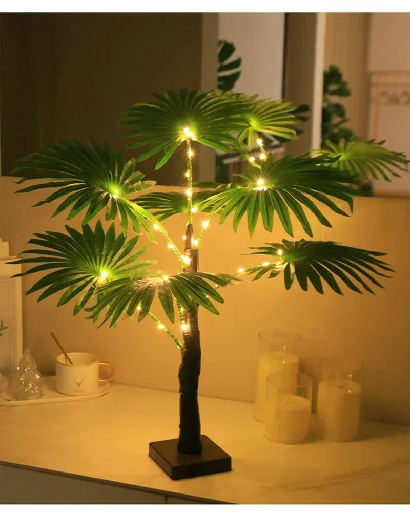 55CM Creative LED Table Lamp Palm Tree USB Artificial Plant Decor Desk Lights Home Bedroom Bedsides Night Lamp Decoration Lamp