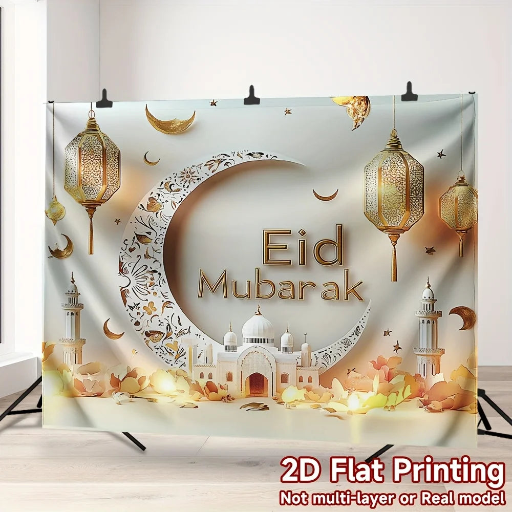 VIKAMA Luxury Golden Crescent Lantern Eid Al Fitr Celebration Banner Room and Party New Year Celebration Festival Home Decor
