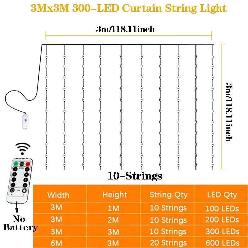 Curtain Lights LED 8 Modes Fairy Light Wedding Valentine's Day USB Plug Curtain Garland Ramadan EID Mubarak Decoration for Home