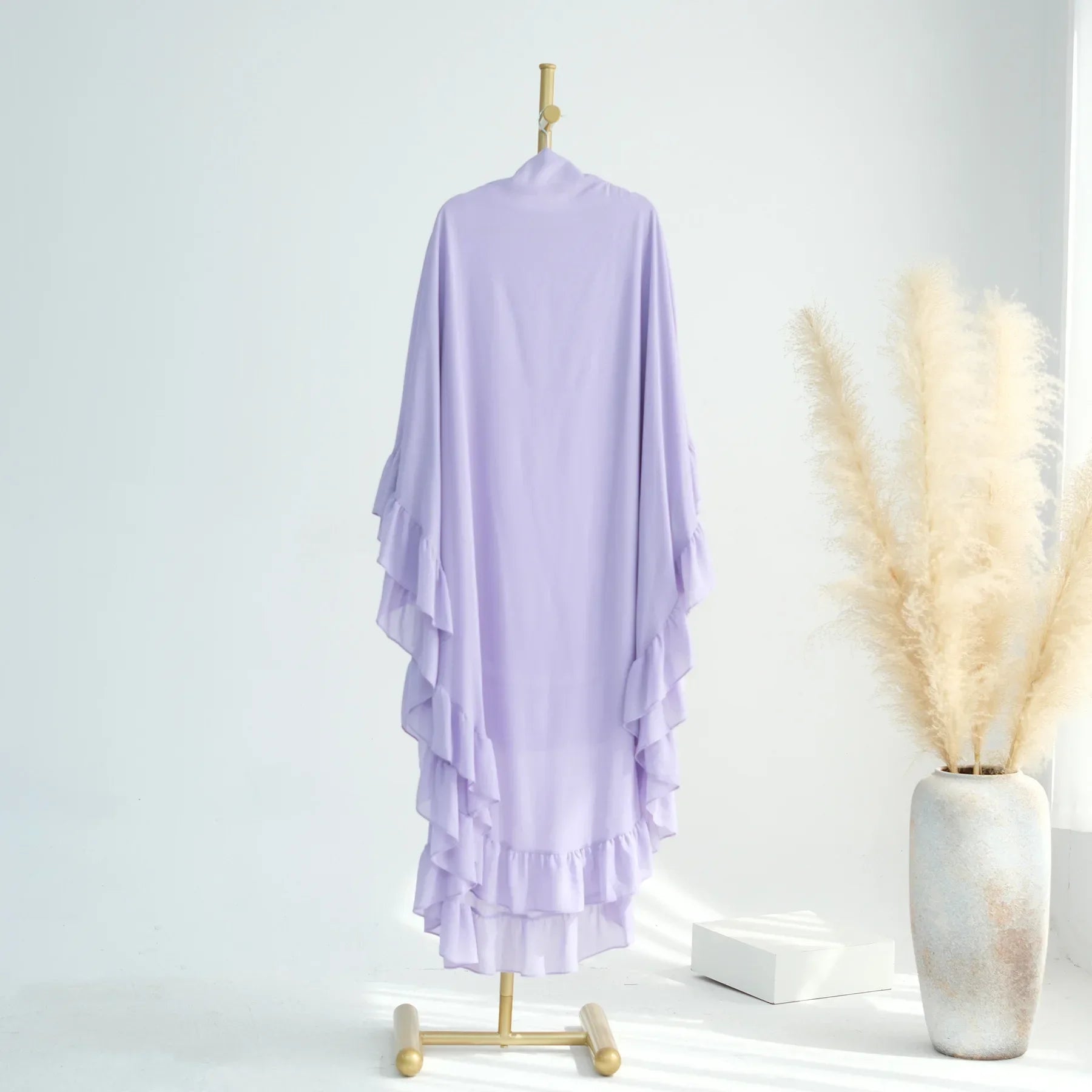 Ruffles Extra-long 2 Layers Chiffon Khimar, Sweet Muslim Women Hijab Scarf, Dubai Turk Islamic Clothing, Headscarf, Ramadan Eid