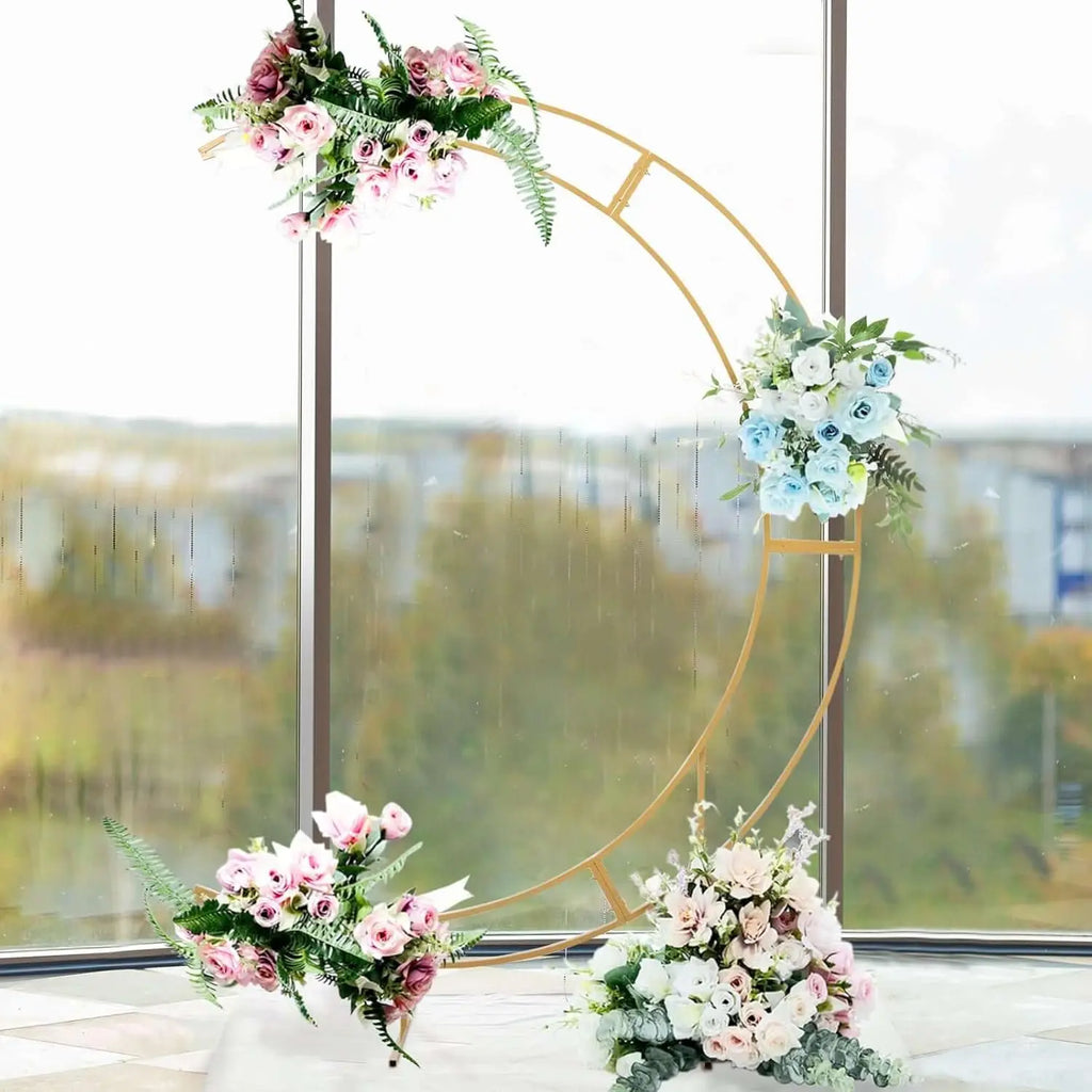 7.5ft Gold Metal Crescent Moon Wedding Arch Stand, Curved Flower Balloon Frame