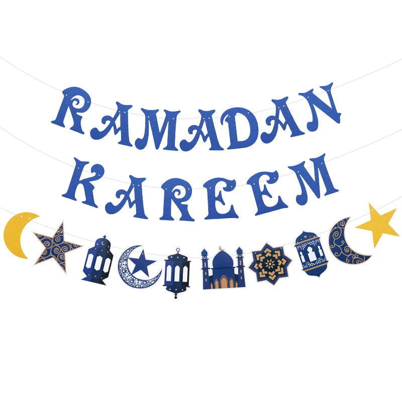 Ramadan Kareem Paper Banner EID Mubarak Star Moon Bunting Garland Hanging Ornament 2025 Islamic Muslim Party Home Decorations