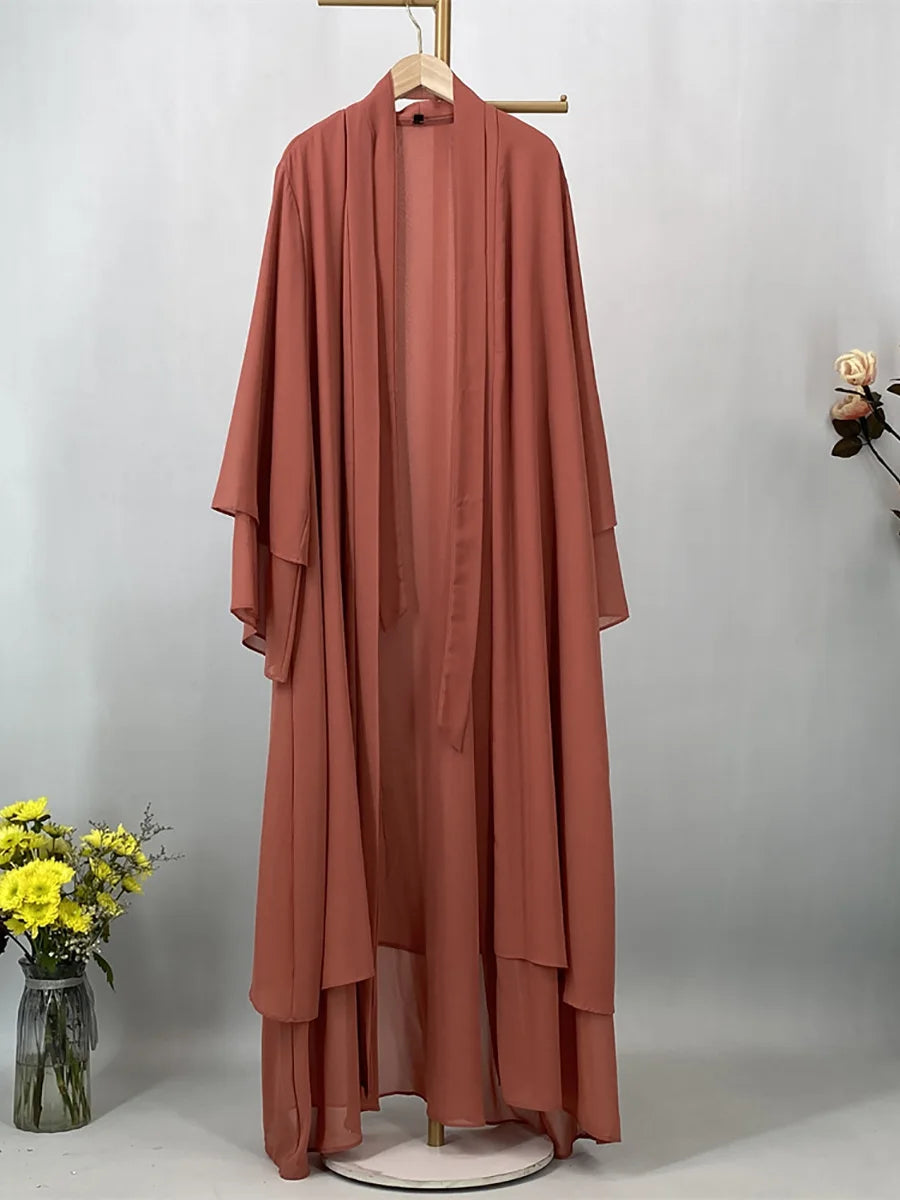 2025 Ramadan Kebaya Chiffon Open Abaya – Modest Women Muslim Kaftan Dress
