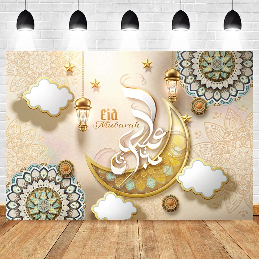 Eid Mubarak Backdrop for Photography EID Al Adha Muslim Ramadan Kareem Moon Lantern Islamic Eid al-Fitr Photo Background Props
