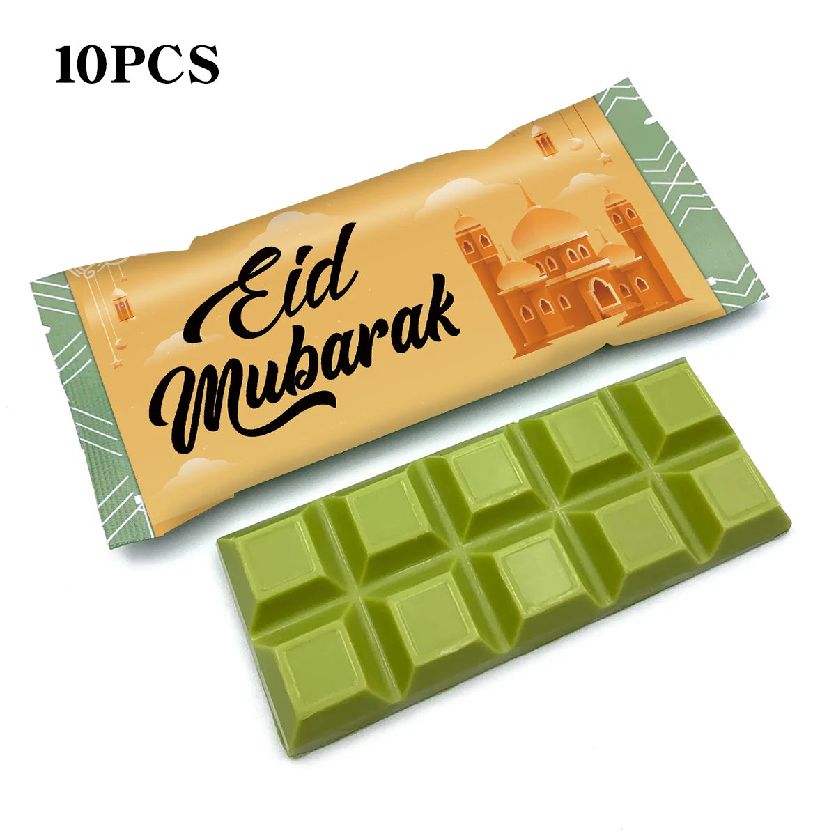 10pcs Eid Mubarak Chocolate Candy Stickers,Mosque&Lantern Crescent Design,Labels For Gift Wrap,Islamic Ramadan Greeting Supplies