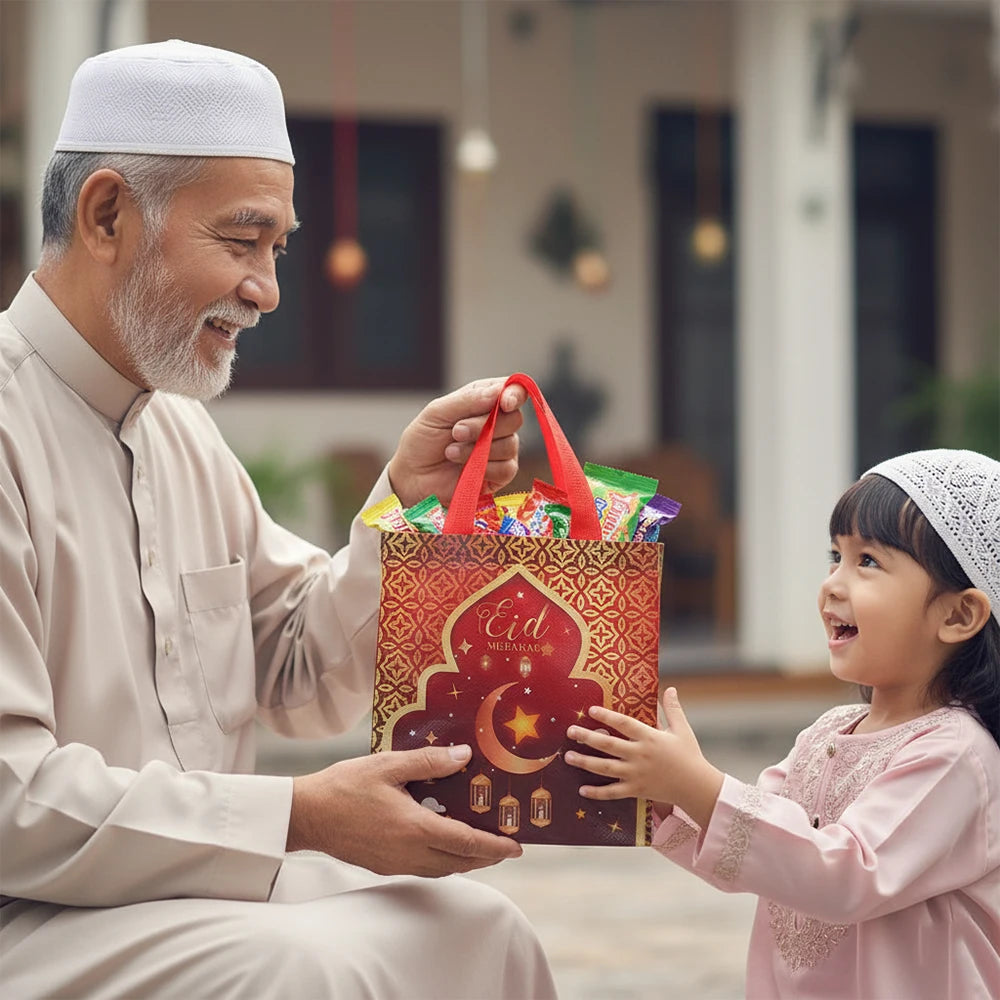 6/12pcs Eid Mubarak Non-Woven Gift Bags with Handle Ramadan Gift Packaging Bag Ramadan Kareem Decor Islamic Festival Party Favor