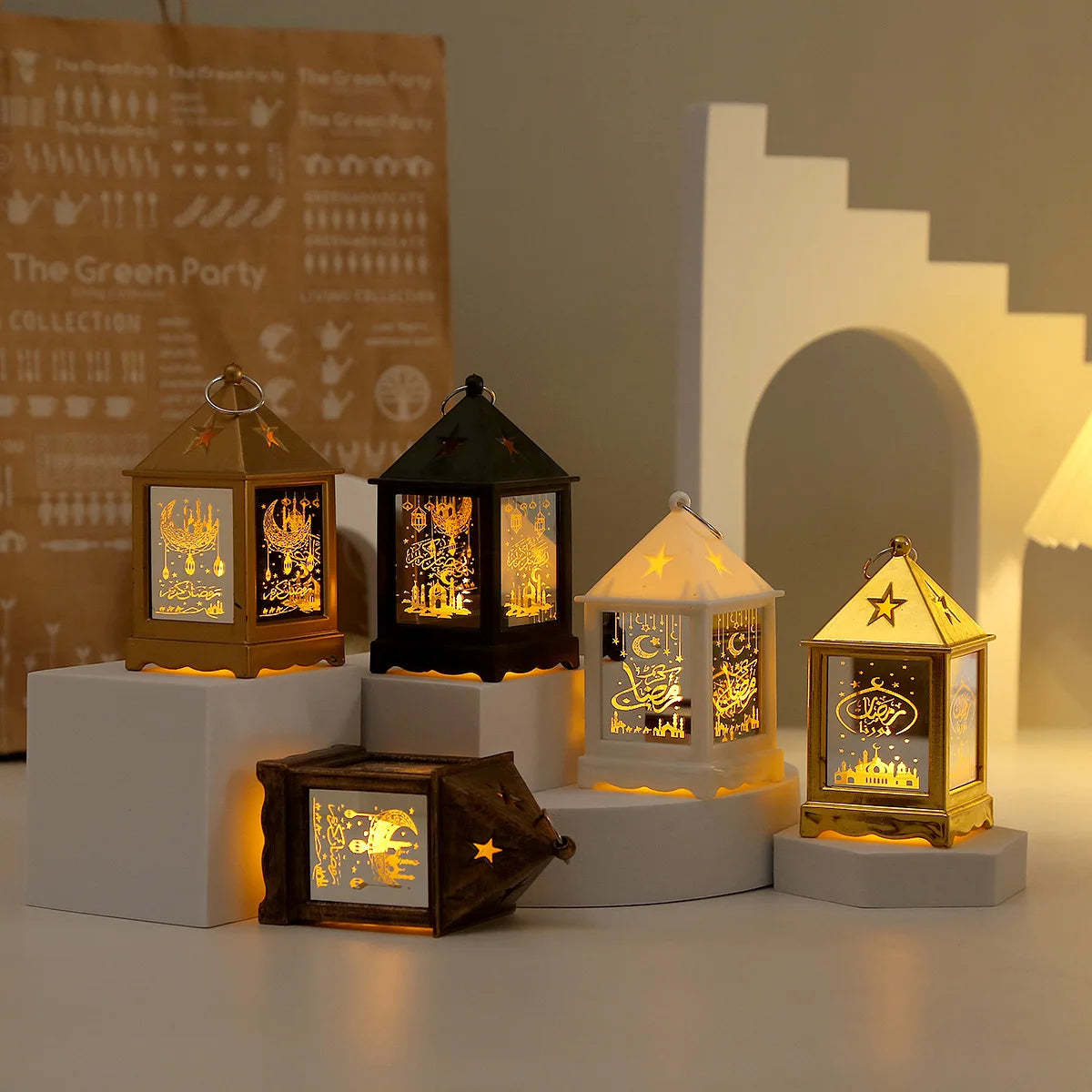 2025 Eid Mubarak Wind Lantern Ornaments Ramadan Led Portable Lamp Eid Al Adha Gifts Muslim Gurbang Ramadan Decoration for Home