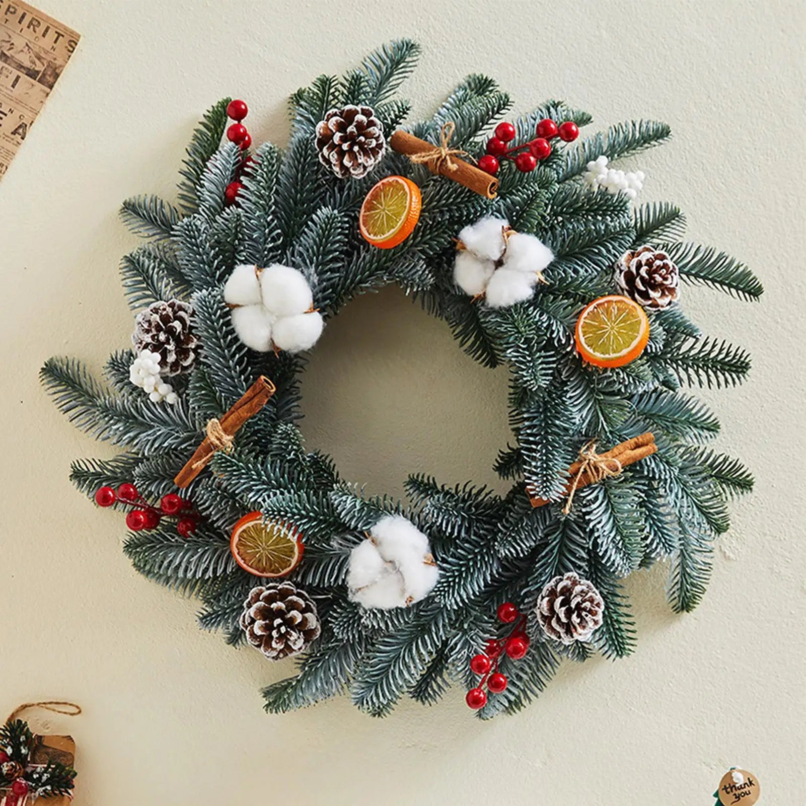 45cm Christmas Decoration Wreath For Front Door Red Berries Flower Garland Xmas Ornament Window Wall Hanging Decor