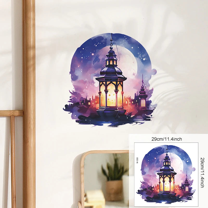 Eid Mubarak Wall Stickers Moon Star Lantern Ramadan Kareem Wall Decals Muslim Islamic Window Sticker Decorations for Home 2024