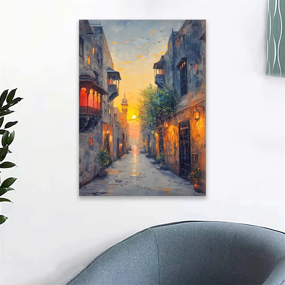 Karachi Pakistan Watercolor Canvas Painting Paros Greece Sunset Watercolor Travel Wall Art Prints Greek Europe Mediterranean Art