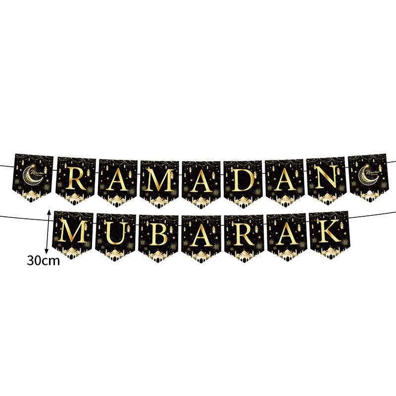 Eid Mubarak Party Tableware Set Disposable Plates Napkins Banner Tablecloth Ramadan Decorations Islamic Muslim Party Supplies