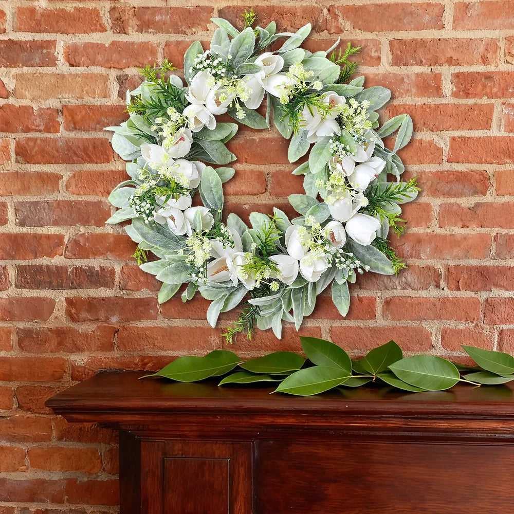 YeeNanee Vibrant Wild Flowers Spring Wreaths for Front Door Artificial Daisy Tulip Lambs Ear Summer Wreath Home Wall Decoration