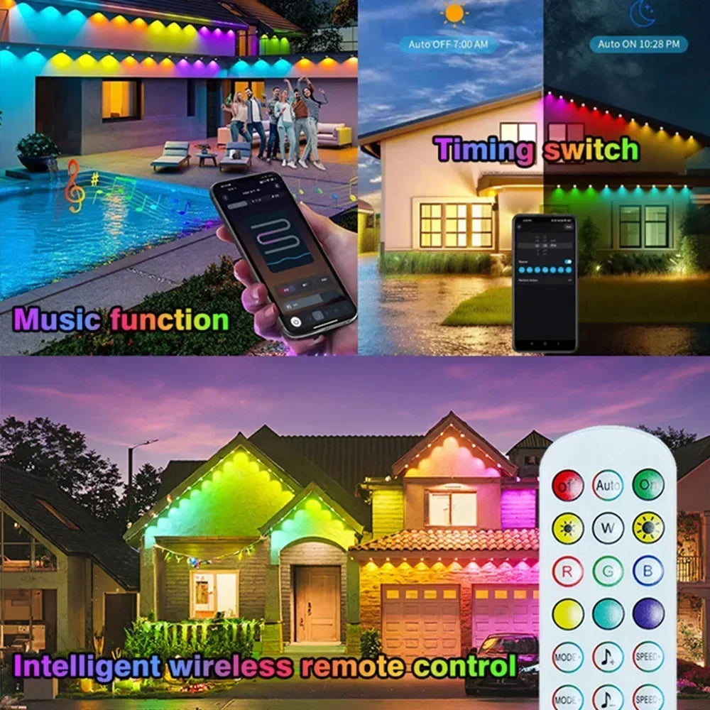 300FT Permanent Outdoor RGB Lights IP67 Waterproof Smart Eave Light DIY Scenes for House Roof Decor Christmas Holiday Daily