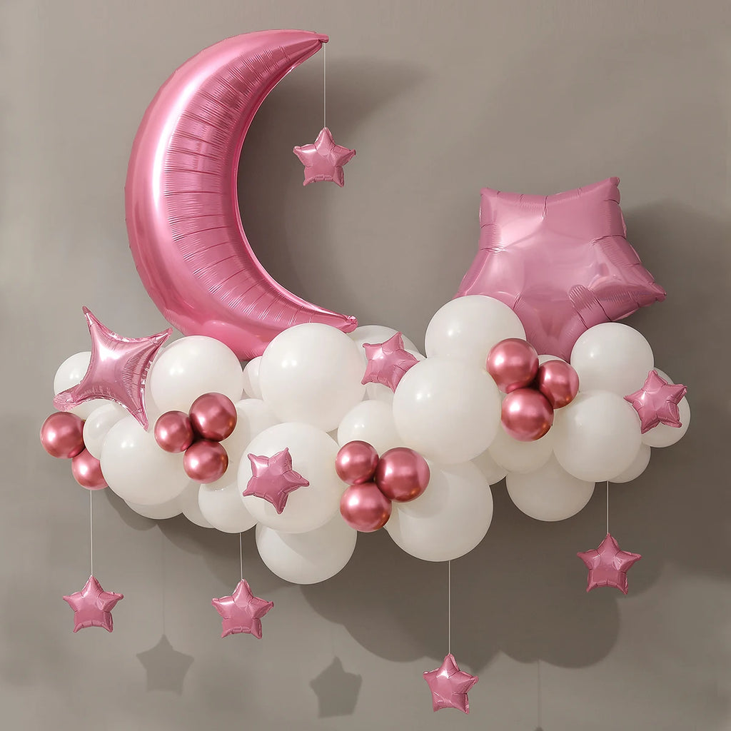 Moon, Stars, Clouds, Balloon Chain Party Decoration and Arrangement 1 set of 61 pieces