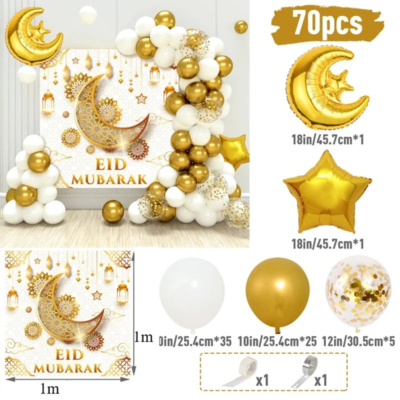 Mubarak Moon Star Foil Balloon Eid Mubarak Party Decorations Ramadan Dinner Table Decor Islamic Party tablecloth Supplies