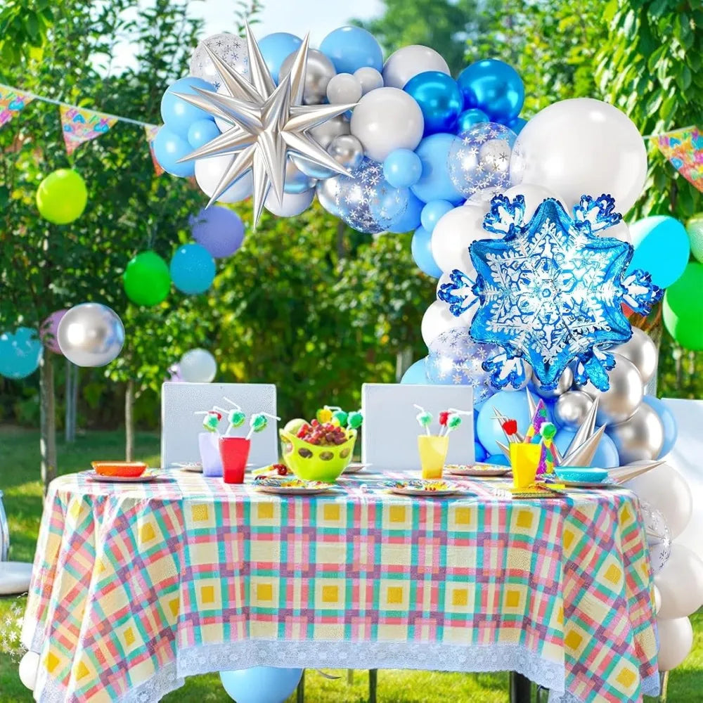 Snowflake Balloon Garland Arch kit, Silver Blue White Balloon Arch With Snowflake Foil Balloons for Winter Fantasy Holiday Chris