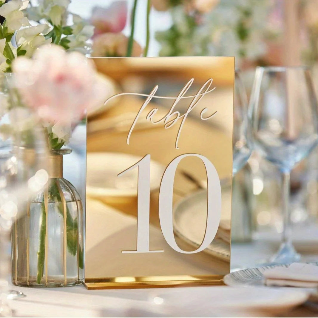 1-25 Gold Acrylic Wedding Table Number Place Cards 4.72*7.09 Inches with Stand