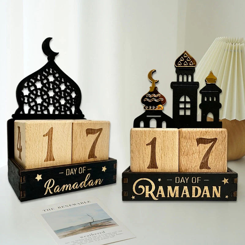 Ramadan Countdown Calendar Wooden Advent Calendar Desktop Ornaments Eid al-Fitr Festival Party Decoration Mubarak Calendar Decor