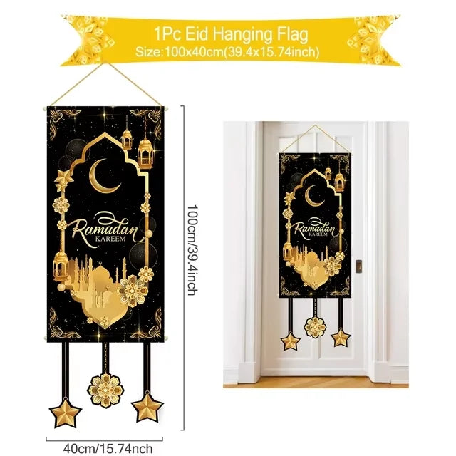 Eid Mubarak Decoration Hanging Flag Eid Mubarak Decor 2025 for Home Islamic Muslim Party Decor Ramadan Kareem Eid Al-Fitr Gift
